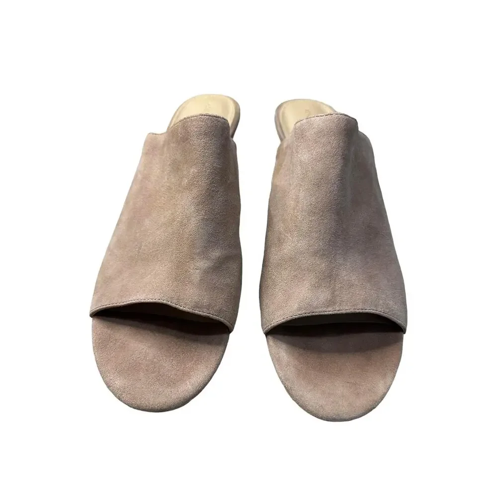 Adrienne Vittadini Pyle Tan Leather Suede Open Toe Mules Slide Sandal‎ Size 10